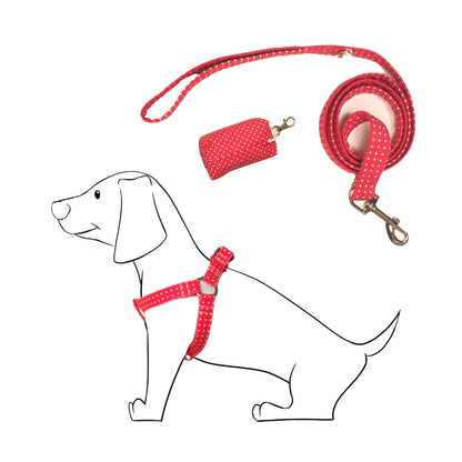 Conjunto Arnés para Perro “Rojo Topitos” – Elegancia y Comodidad en Cada Paseo
