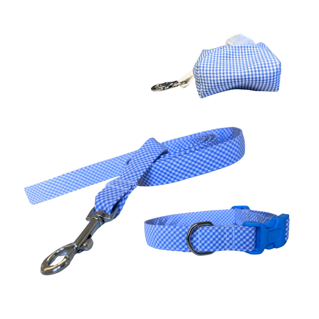 Conjunto paseo Perruno Azul Vichy - Collar y correa